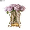 Vases Vase doré en métal fleurs Pot Arrangement de fleurs florales plaqué alliage verre Vases décoration de bureau moderne luxueux décor à la maison 231120