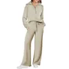 Women's Hoodies Solid Color Outfit Women Sweatshirt Pants Set Lapel Zipper Neckline Wide Leg For Fashionable