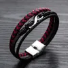 Charme Pulseiras Genuíno Couro Símbolo do Infinito Bangle Homens Mulheres Handmade Étnico Tribal Layerd Pulseiras Vermelho Preto