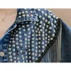 Kvinnorjackor 2023 Autumn Streetwear Denim Jacket Kvinnor Handspäckt Rivet Tassel Chain Short Jeans Loose Vintage Casual Black Coats