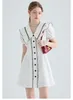Sukienki swobodne Molan Ruffles kobieta beżowa sukienka urocza letnia marynarz szyi krótki rękaw słodka moda Koreańska koreańska elegancka vintage vestido 230420