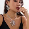 Exaggerated Big Hollow Flower Necklaces Earrings Sets for Women Bohemian Metal Chunky Pearls Jewelry Sets Wedding Party Gift