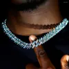 Kedjor Punk Bling Blue Crystal Prong Cuban Chain Halsband för män Kvinnor Iced Out 2 Rows Rhinestone Link Choker Hip Hop Jewelry