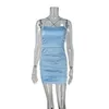 新しいカジュアルドレスサマースパゲッティストラップボディコンポルカドットVネックドレス2024女性ミニパーティークラブノースリーブバックレスドレス