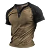 Camisas masculinas verão manga curta casual mens t-shirts botão-up gola solta pulôver topos para roupas masculinas vintage retalhos tee