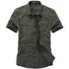 Men's Casual Shirts Fashion Cotton Casual Shirts Summer Men Plus Size Loose Baggy Shirts Short Sleeve Turn-down Collar Military Style Male Clothing 230420