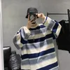 Męskie koszulki harajuku swobodne wysokiej jakości koszulki w paski długie rękawy w stylu retro kontrast para ubrania moda wszechstronna strej streetwear