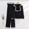 Womens Two Piece Pants elegant set fashionable knit collar double breasted cardigan and wide leg pants twopiece autumn 231118
