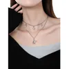 Pendant Necklaces Eetit Exquisite Inlaid Zircon North Star Double Layer Overlay Chain Necklace Silver Color Metal Charm Jewelry For Women