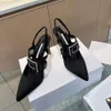 Fashionable dress shoes women satin slingbacks diamond plaid pattern square crystal buckle pointed toe slim high heels party sandals