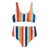 Kvinnors badkläder Kvinnors simning 2023 Kvinnor Randig Push Up High Cut Hight Midje Halter Bikini Set Two Piece Swimsuit Bathing