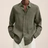 Mäns avslappnade skjortor Spring Cotton Linen Men Summer Solid Turn-Down Collar Long Sleeve Blus Loose For Men Tops 2023