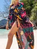 Maillots de bain pour femmes 2023 imprimé kimono boho longue tunique plage cache-ups robe vêtements de plage maxi femme femme k4426