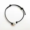 Link Bracelets Black Cord Bracelet Artifical Simulated Pearl Handmade ABS Imitation Beads Jewelry Adjustable