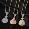 Pendant Necklaces Hip Hop Dollar Money Bag Necklace Shining Zirconia 18K Gold Plated Men Women Couple Gift