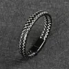 Link pulseiras retro simples multi-fio trançado corda de couro masculino pulseira na moda magnética para mulheres moda jóias