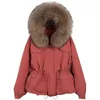 Vestes Femmes Janveny Énorme Col De Fourrure De Raton Laveur À Capuchon Court Femme Hiver Plume Vers Le Bas Manteau Femmes 90 Veste De Canard Puffer Parka 231118