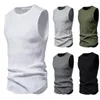 Camisetas sin mangas para hombre, chaleco de verano para hombre, Top deportivo de Color sólido, camiseta sin mangas con cuello redondo, camiseta elástica de punto transpirable para hombre