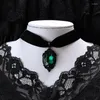 Choker gotisch gif crystal cameo ketting voor vrouwen mode heksen sieraden accessorie cadeau goth alternatief groen fluweel