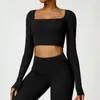 Active Shirts Long Sleeve Yoga Shirt Women Square Neck Tight Fitting Sports Crop Top Outdoor Running Fitness Workout