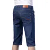 Jeans pour hommes grande taille 34 36 38 40 été hommes affaires Denim Shorts mode décontracté Stretch mince bleu mince court mâle