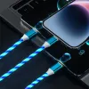 3 in 1 Fast Charge LED Flowing Light Micro USB Cable 2A Type C Phone Charging Cables Charger Cord 1.2m