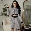 Zweiteilige Damenhosen VAZN Sexy Street Hip Hop Style Sets Langarm Reißverschluss Tau Taille Top elastische kurze Hosen bedruckte zweiteilige Sets 230419