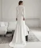 Robe De mariée sirène en dentelle Simple, manches longues, col haut, robes De mariée musulmanes en Satin, 2024