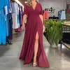 Casual Dresses Chiffon Temperament Long Split V Neck Solid Color Slim Dress Elegant Cocktail For Women Plus Size Vestidos