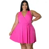 Vestidos de talla grande WSFEC XL-5XL para mujer 2023 ropa de verano sólido Simple sin mangas vendaje salvaje Sexy Mini vestido gota