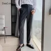 Men's Suits 2023 Mens Elegant Formal Party Pants Solid White Grey Pencil Trouser Korean Fashion Waist Buckle Suit Men Streetwear