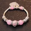 Charm Bracelets Vintage For Women Silver Plated Metal Crystal Beads Enamel Flower Multi Color Round