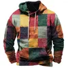 Erkek Hoodies Vintage Hoodie Sweatshirt için 3D Ekose Baskı Uzun Kollu Pullover Street Man Giyim Büyük Boy Haddeleme Kazak 2023