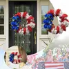 Decorative Flowers American Flag Patriotic Wreath Red White Blue Garland Front Door For 4th July Independence Day Decors