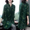 Women's Blouses Spring Summer Women Mid Length Blouse Vintage Polo Floral Cardigan Chiffon Shirt Mom Sunscreen 3/4 Sleeve Red Black Top