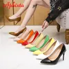 Dress Shoes Aphixta Green Super High 3.94inch Stiletto Heels Women's Pumps Thin Heels Pointed Toe Colorful Patent Leather Office Shoes 230420