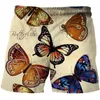 Shorts masculinos 2023 Est 3D Cartoon Borboleta Impressão Homens Praia Quick Dry Bermuda Surf Natação Troncos Engraçados Verão