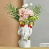 Vases Résine bois fille petit Vase Style Simple visage humain Vase décoration salon chambre fleur Arrangement fleur séchée maison 231120