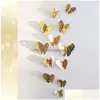 Wandaufkleber Hohl 3D Schmetterling Wandaufkleber Für Hochzeitsdekoration Wohnzimmer Fenster Wohnkultur Gold Silber Schmetterlinge Aufkleber Dro Dhuz3