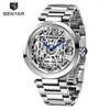 Montres-bracelets Hommes Montre Design Boîtier En Acier Inoxydable Creux Montres Mécaniques Automatiques Pointeur Bleu Heren HorlogeMontres-Bracelets MontresWr