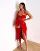 Casual Dresses Sexy Red Spaghetti Straps Long Side Split Evening Elegant Women Sleeveless Formal Night Prom Dress Party Gowns Vestido