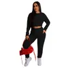 Kvinnors tvåbitar byxor Solid Color Fall Tracks Duits Kvinnor Sätt långärmad Crop Top Elastic Fashion Casual Pullover Jogging Suits