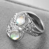 Cluster Rings Colorful Moonstone Ring Women's Exaggerated And Carved Punk Style 925 Silver Retro