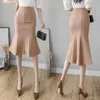 Skirts Women High Waist Midi Skirts Oversized Winter Ruffles Black Khaki Office Skirt Y2k Korean Fashion Package Hip Long Mermaid Skirt P230420