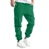Men's Pants Male Sweatpants Autumn And Winter Workwear Cargo Solid Color Multi Pockets Lace Up Elastic Waist Loose Fit Trousers