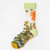 New Fashion Crystal Silk Socks Transparent Sunflowers Vines Flowers Glass Lace Women Elastic Ultra-thinSocks Happy Sock