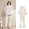 Ropa de dormir Sexy para mujer, pantalones de manga larga con cuello redondo, conjunto de pijama de lana Coral de dos piezas, lencería íntima de franela cálida, ropa de dormir