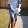 Dames Shorts Sexy Gescheurd gat Knielengte Baggy Denim Dames Losse rechte korte jeans Indiemode 2023 Grote maten Streetwear 230419