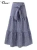 Jupes Femmes Longues Maxi Jupes Celmia 2023 Automne Vintage Taille Haute Femme Faldas Casual Plaid Vérifier Lâche Imprimé Ceinture Plissée Jupe P230420