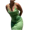 Vestidos casuais 2023 estampa malha vestido corporcon women verde verão hollow out sexy mangas spaghetti strap beach midi Party long long long